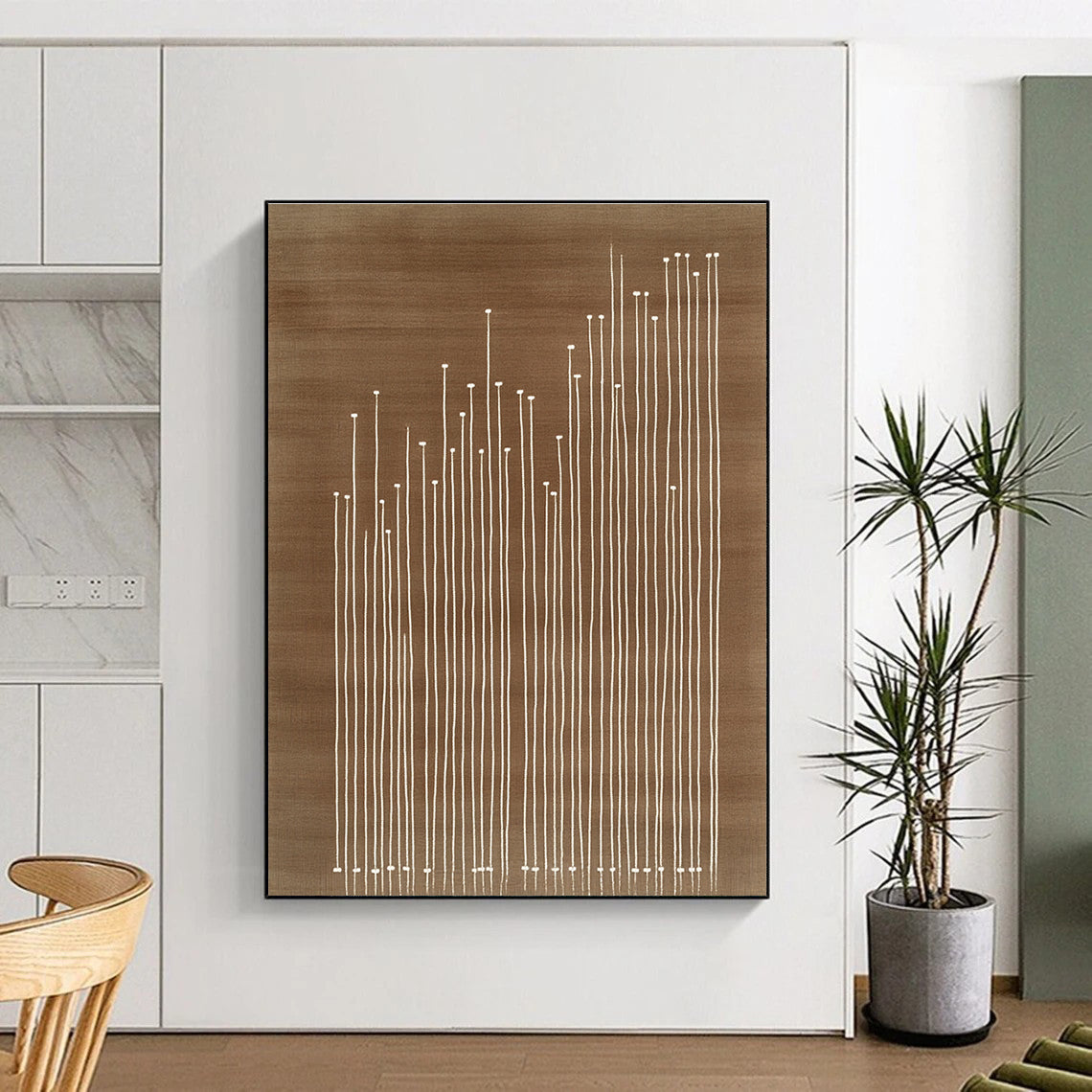 White Stalks on Brown for Minimalist Home Office & Nature - Inspired Art Gallery STSC929