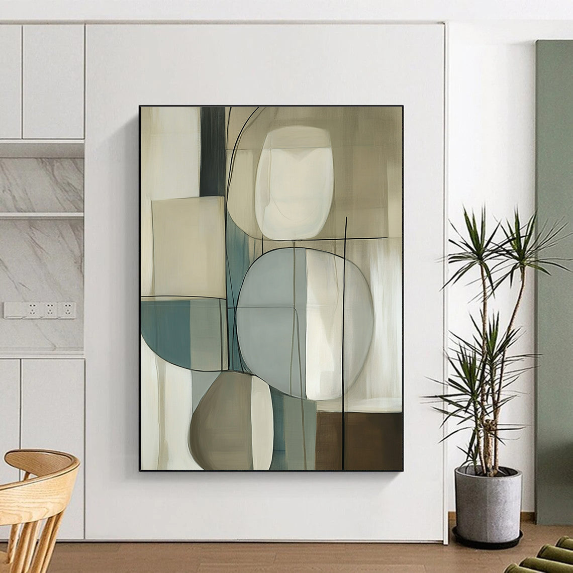 Beige and Blue Abstract Forms Art for Scandinavian - Style Bedroom & Contemporary Art Gallery STSC1321