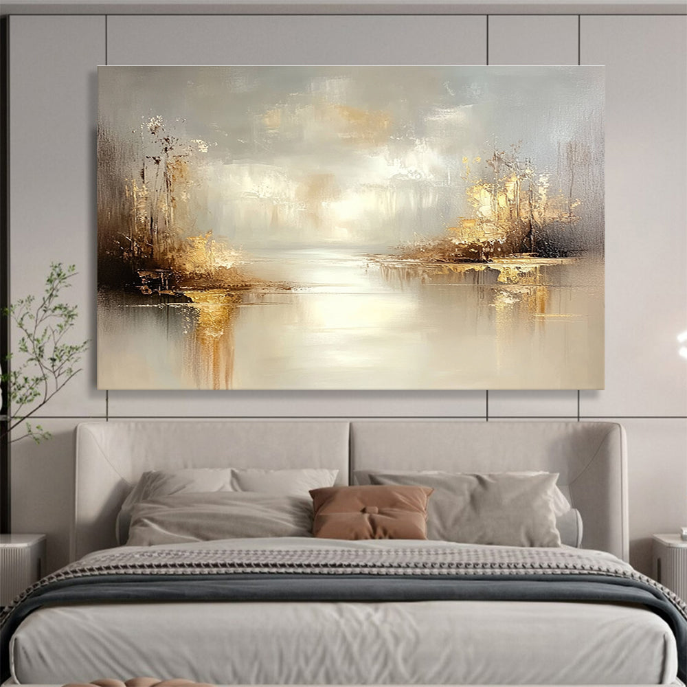 Golden Lake Landscape Art for High - End Golf Club House & Luxurious Lakeside Villa Bedroom SC117