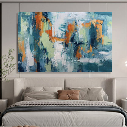 Blue - Orange Abstract Art for Contemporary Café Wall Decor DLZ2679