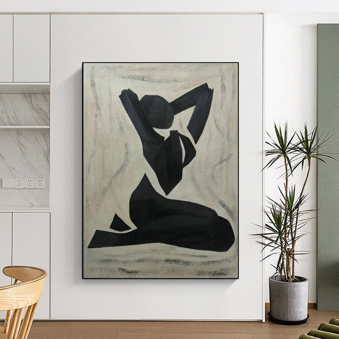 Black Yoga Pose Silhouette Art for Wellness Center & Minimalist Bedroom DLZ2265