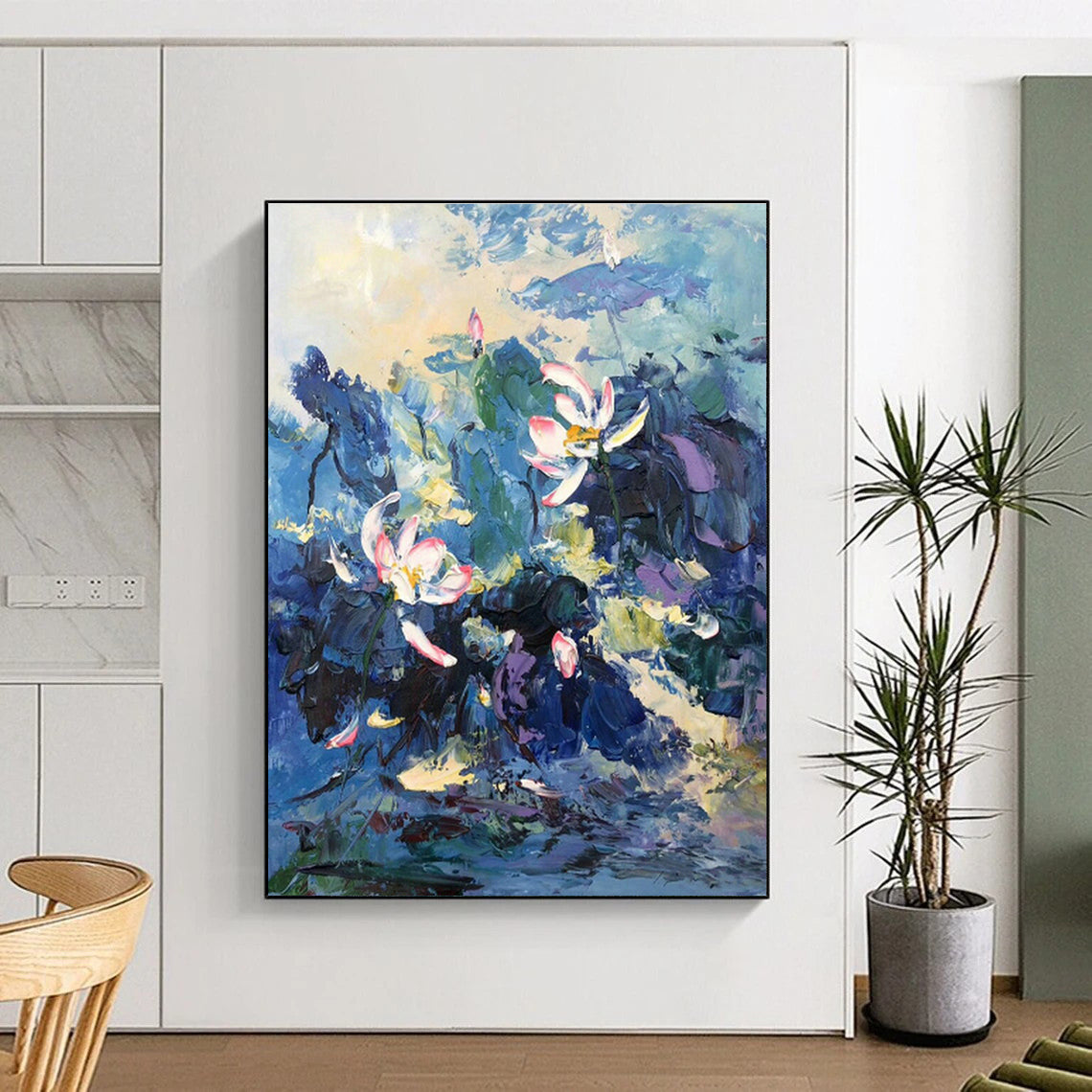 Lotus Flower Oil Painting for Zen Garden Home & Wellness Retreat DLZ1305