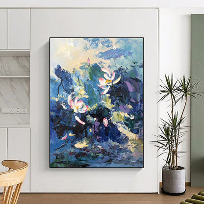 Lotus Flower Oil Painting for Zen Garden Home & Wellness Retreat DLZ1305