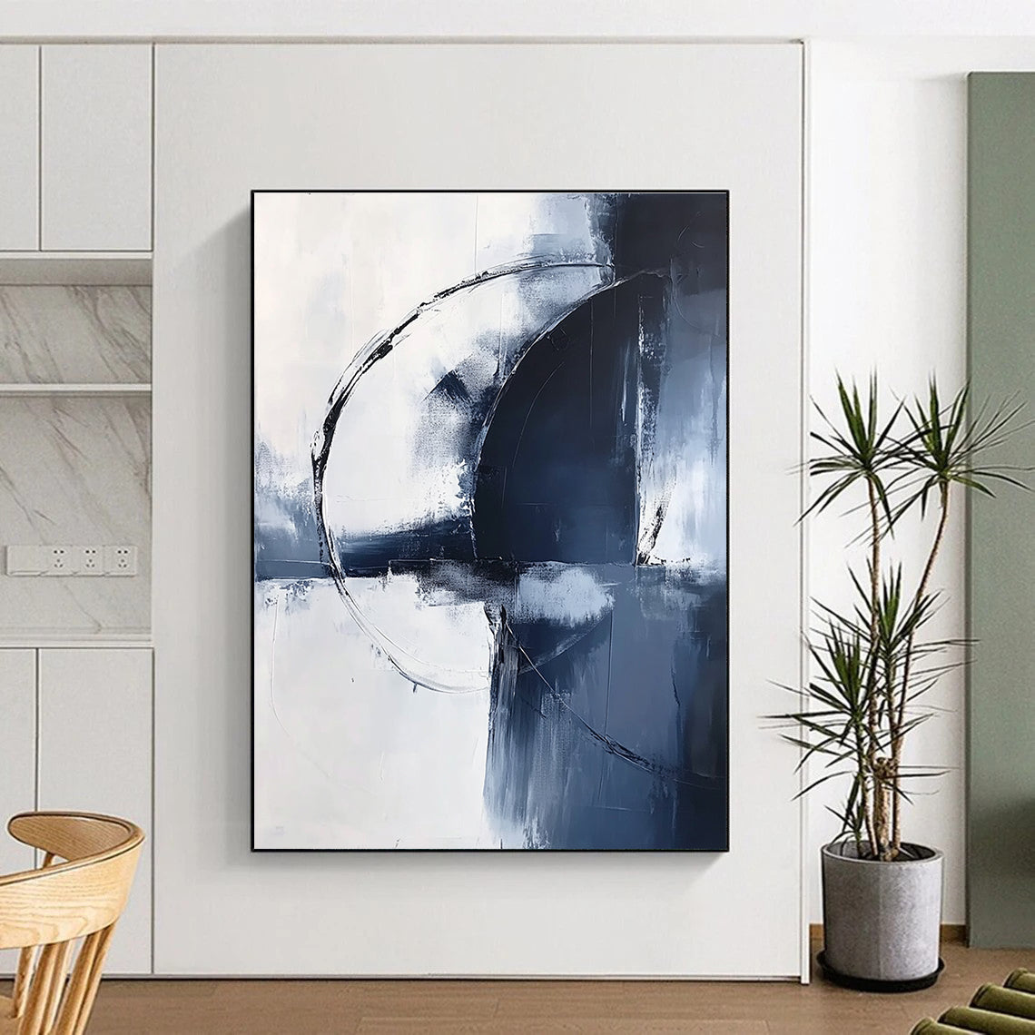 Blue and White Circular Abstraction Art for Coastal - Inspired Home & Art - Decorated Spa STSC1355