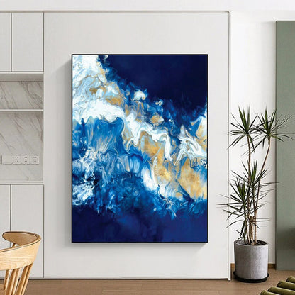 Blue & Gold Fluid Art for Luxury Hotel Lobby & Art Gallery DLZ2350