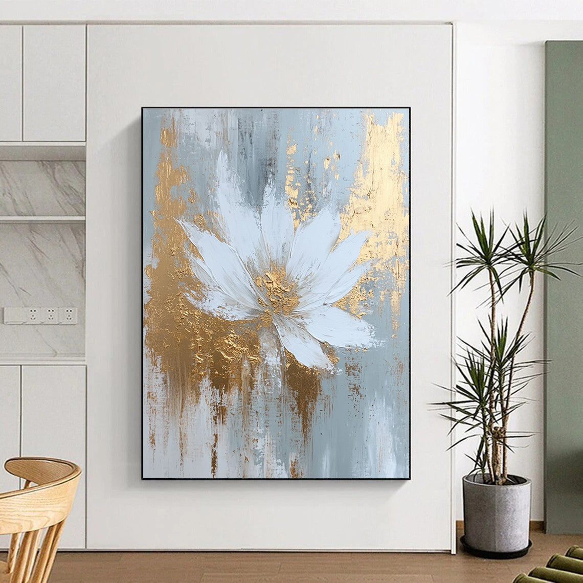 White Flower with Gold Accents for Luxury Bedroom & High - End Spa STSC381