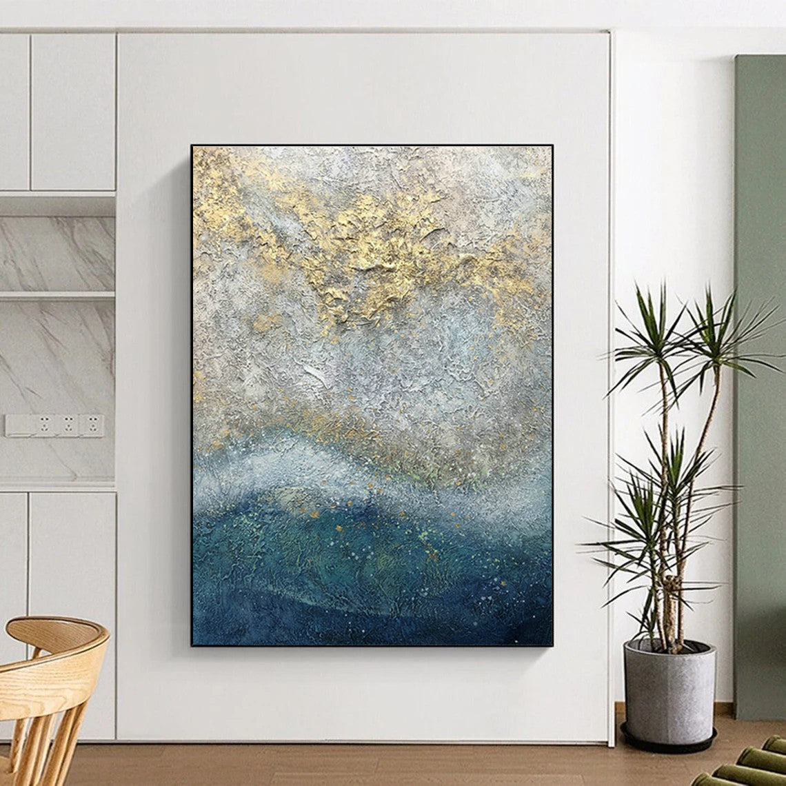 Gold - Gray Textured Sea Art for Luxury Yacht Club & Rooftop Sunset Bar DLZ0965