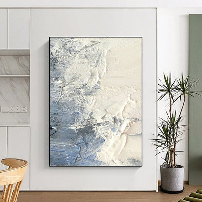 White - Blue Impasto Abstract Art for Beach House & Coastal Yoga Studio DLZ1272