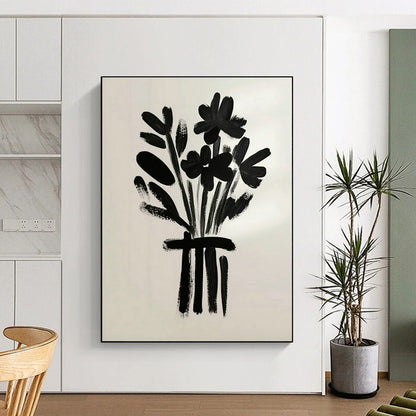 Black Floral Bouquet Art for Modern Minimalist Home & Monochrome Café DLZ0691