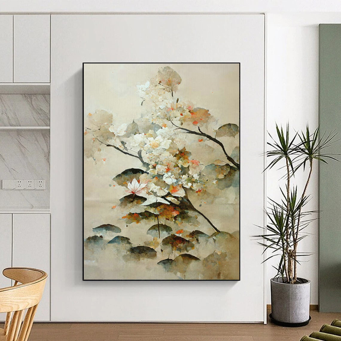 Watercolor Floral Abstract Art for Asian - Inspired Home Tea Room & Botanical Art Gallery DLZ1618