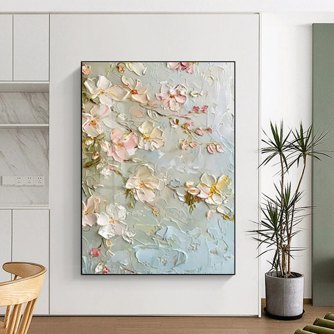 Textured Floral Branch Art for Traditional Library & Cherry Blossom Festival Venue DLZ1399