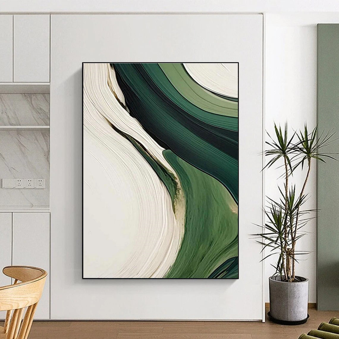 Green and White Flow Art for Minimalist Office & Nature - Inspired Lounge DLZ2168