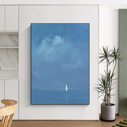 Solitary Sailboat on Blue Sea Art for Nautical Study Spaces DLZ0284
