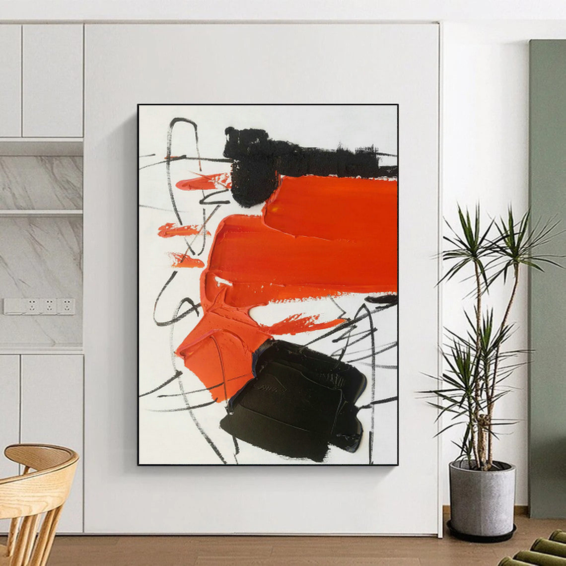 Black, White & Orange Abstract Art for Industrial - Style Kitchen & Modern Art Pop - Up DLZ0824