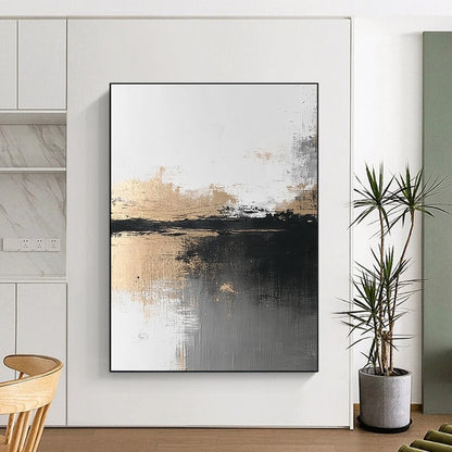 Black, White, and Gold Abstract Landscape for Minimalist Home Office & Art - Centric Lounge STSC387