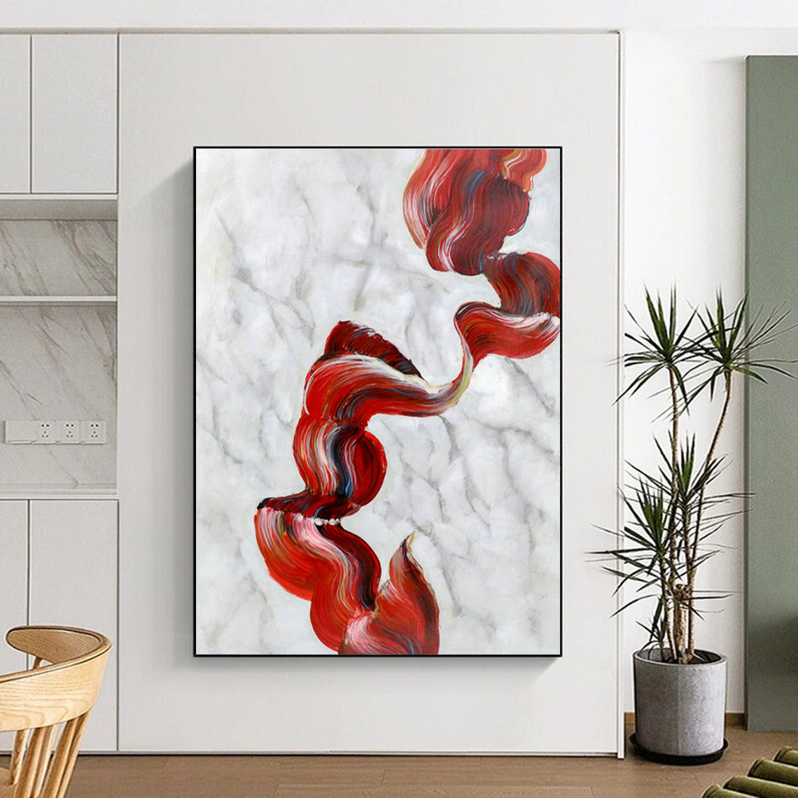 Red Ribbon Abstract Art for Living Room & Bedroom DLZ0485