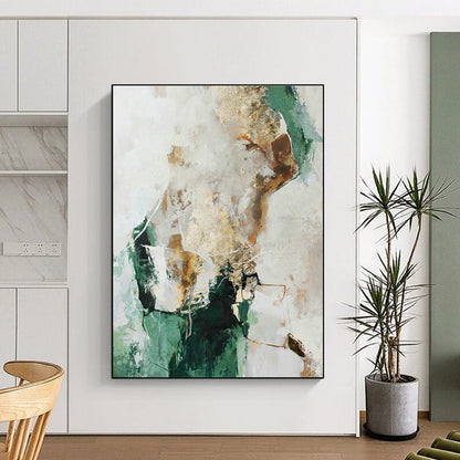 Green and Gold Abstract Art for Botanical Garden Café & Modern Home Library DLZ1015