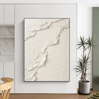 White Textured Plaster - like Art for Minimalist Bedroom & Contemporary Wellness Space DLZ2192