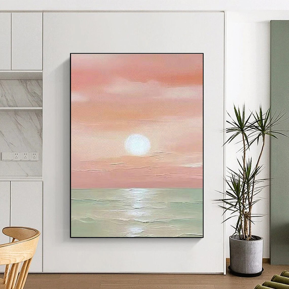 Pink Sea Sunrise Art for Coastal Bedroom Wall Decor DLZ0280