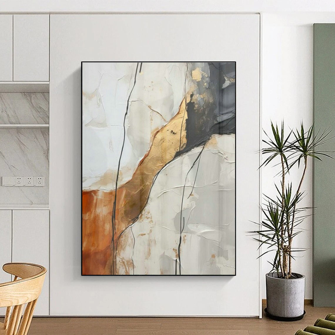 Gold - Brown Line Abstract Art for Luxury Home Library & Art - Lovers’ Lounge DLZ1945