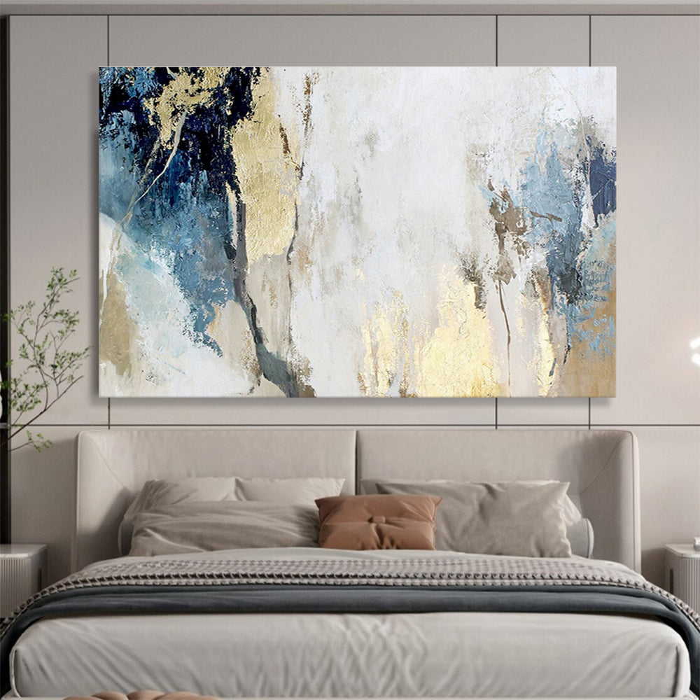 Blue - Gold Abstract Art for Contemporary Dining Rooms DLZ2512