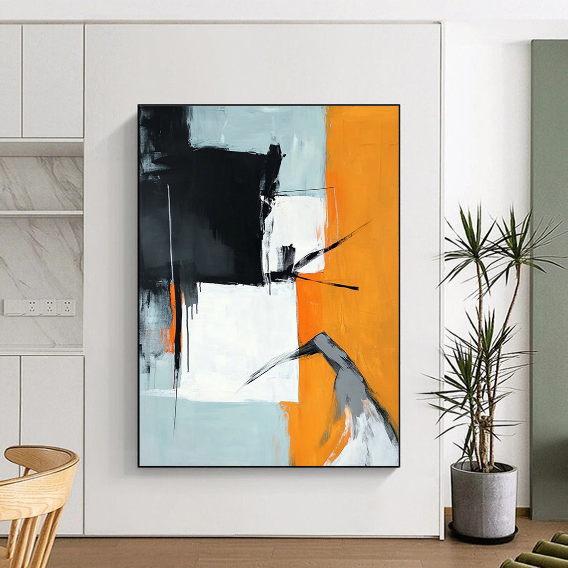 Geometric Orange & Gray Art for Dining Room & Modern Office STSC725