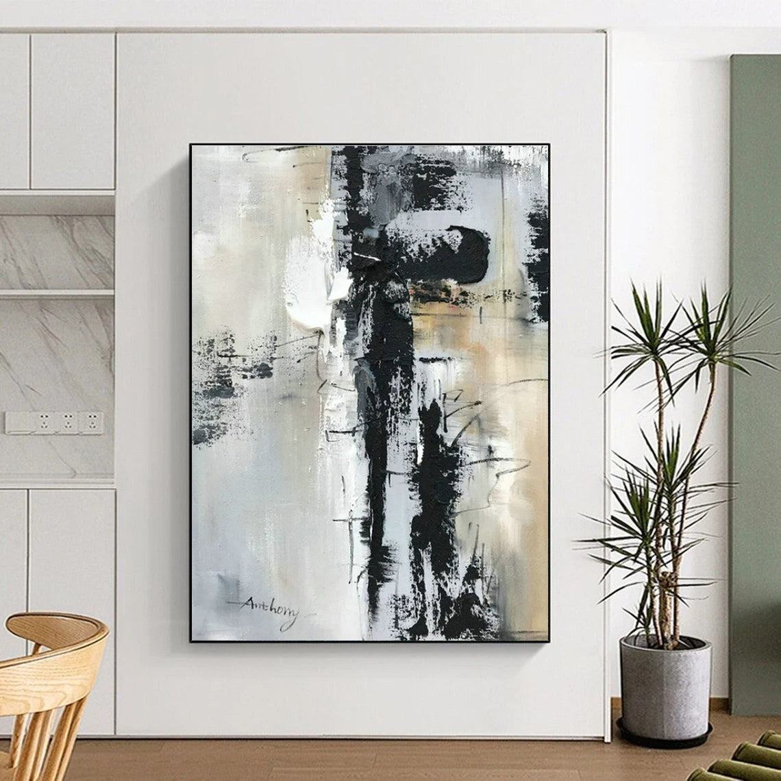 Black - Gray - White Abstract Art for Industrial Loft & Art Gallery Hallway DLZ1681