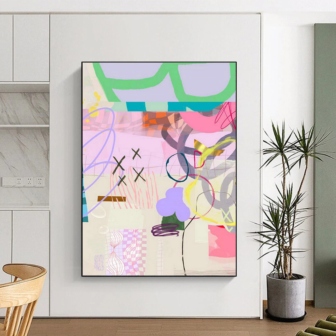 Pink - Purple Abstract Art for Boho - Chic Home Bedroom Walls DLZ0098