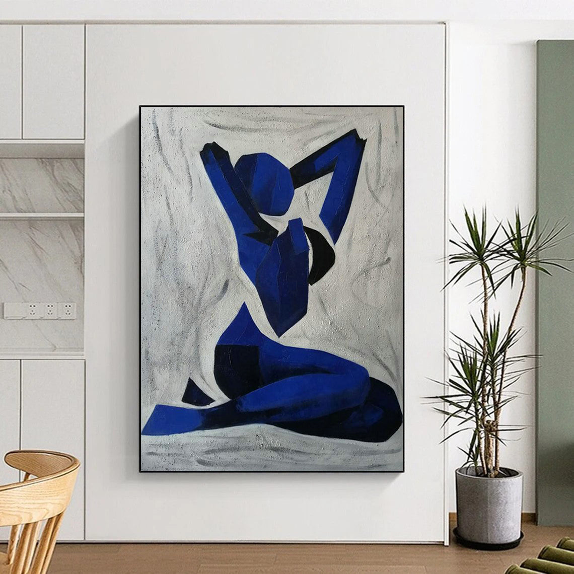 Blue Yoga Pose Silhouette Art for Spa Retreat & Modern Meditation Room DLZ2268