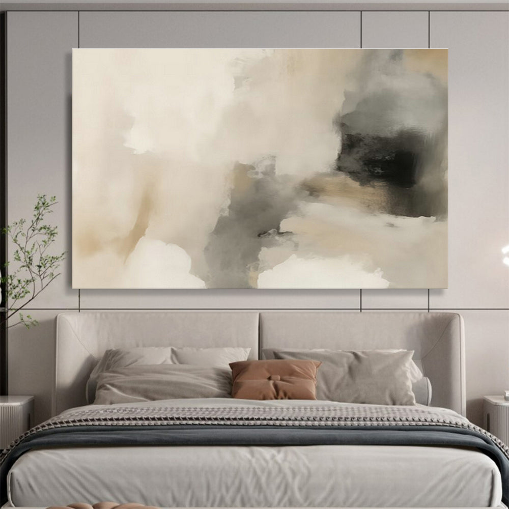 Soft Beige - Gray Abstract Art for Minimalist Bedroom Accents DLZ2623