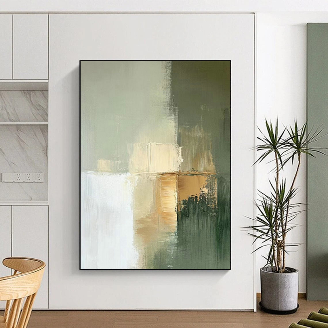 Light Green - Gold Abstract Art for Modern Office Lounge & Scandinavian Bedroom DLZ1650