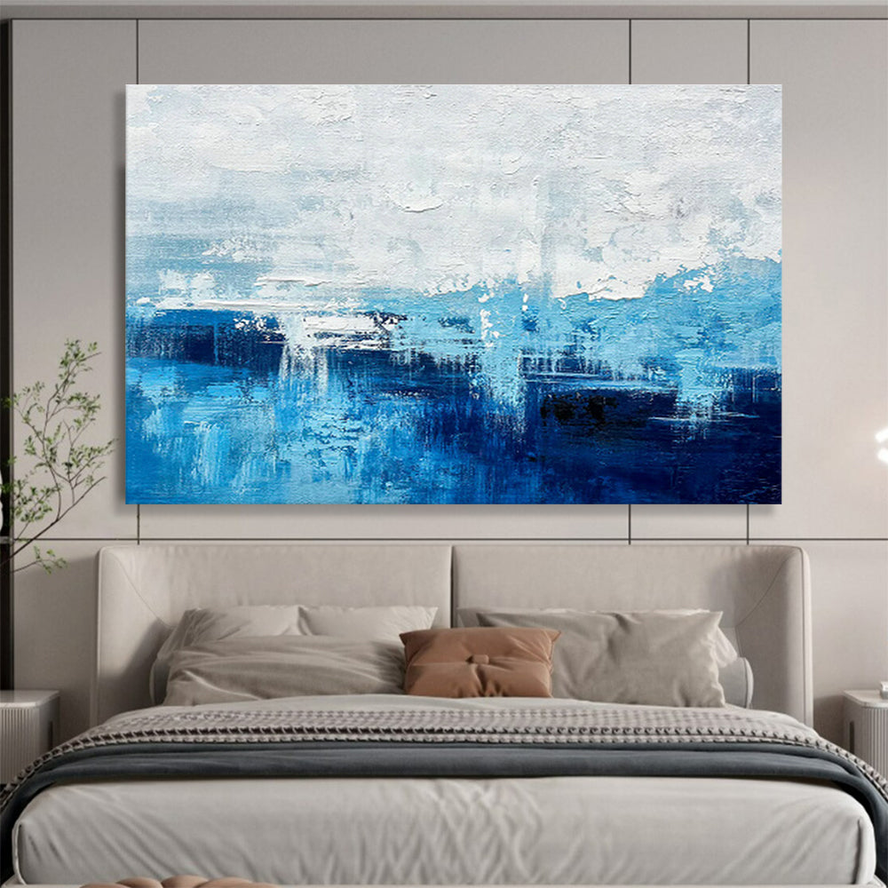 Blue - White Gradient Abstract Art for Coastal Home Bedroom Walls DLZ2659