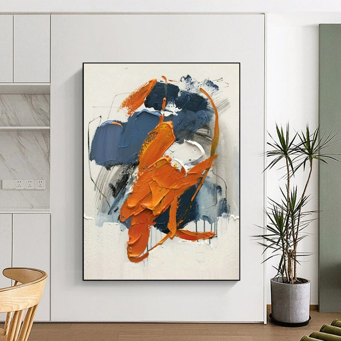 Orange - Blue Blending Abstract Art for Bohemian Bedroom & Art - Themed Restaurant DLZ1454