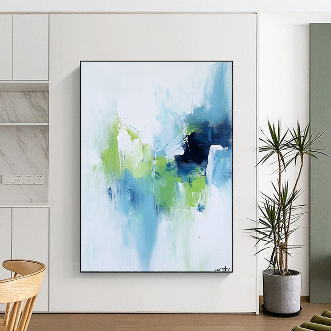 Soft Blue and Green Abstract for Spa Retreat & Coastal Home STSC826