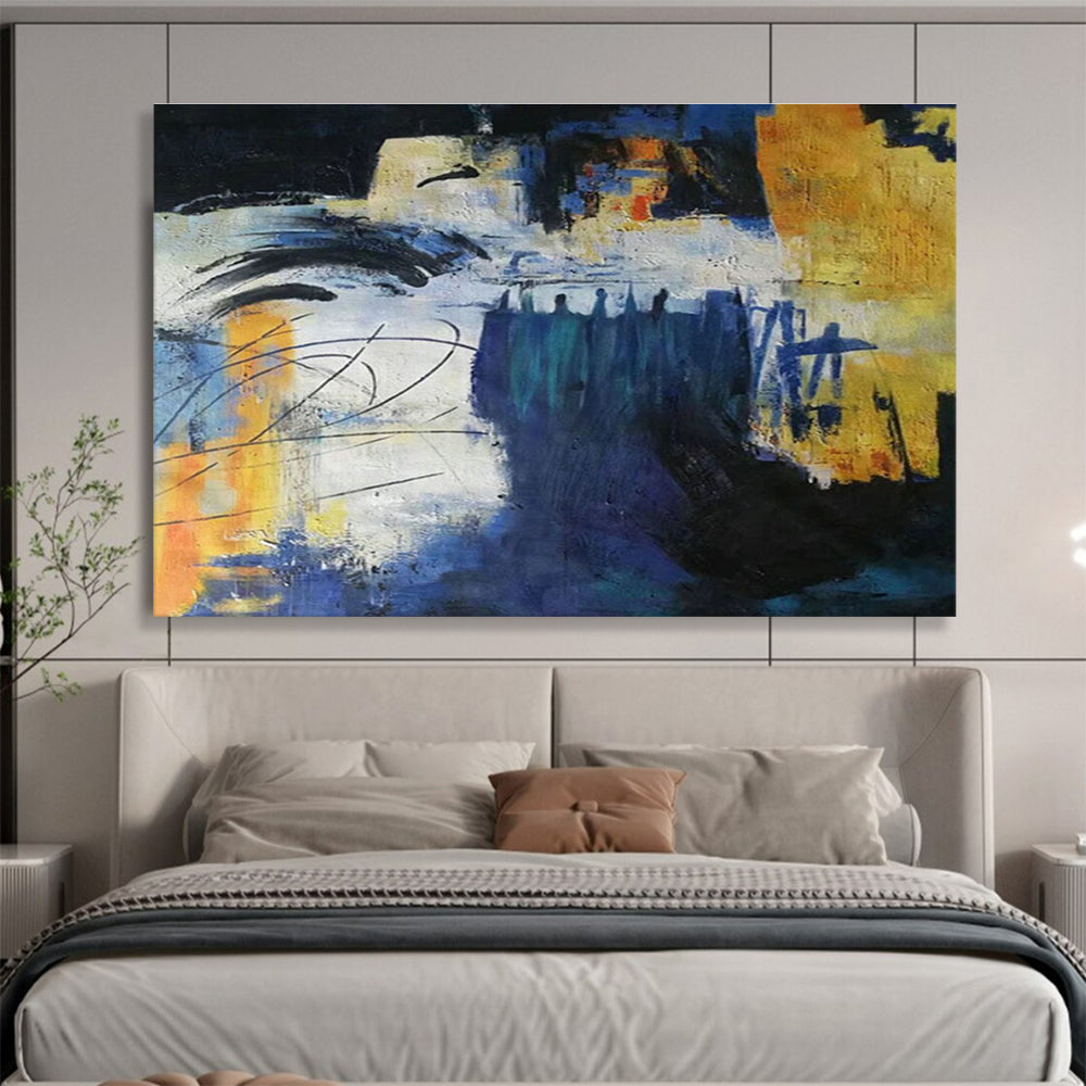 Blue - Yellow Abstract Art for Industrial - Chic Café Lounge Walls DLZ3234