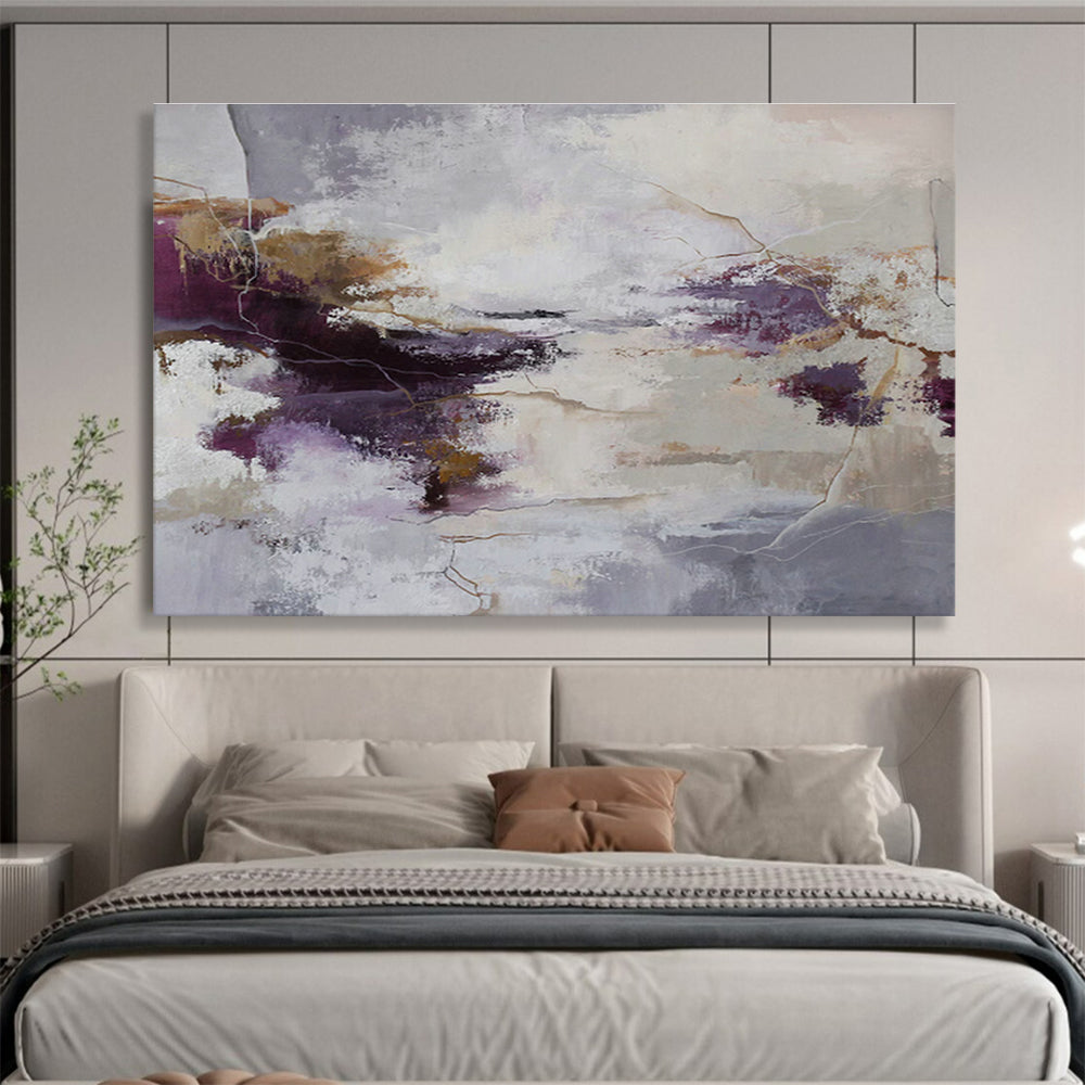 Purple - Gray - Gold Abstract Art for Sophisticated Living Room Interiors DLZ2518