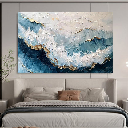 Blue - Gold Ocean Wave Abstract Art for Relaxing Bathroom DLZ2731