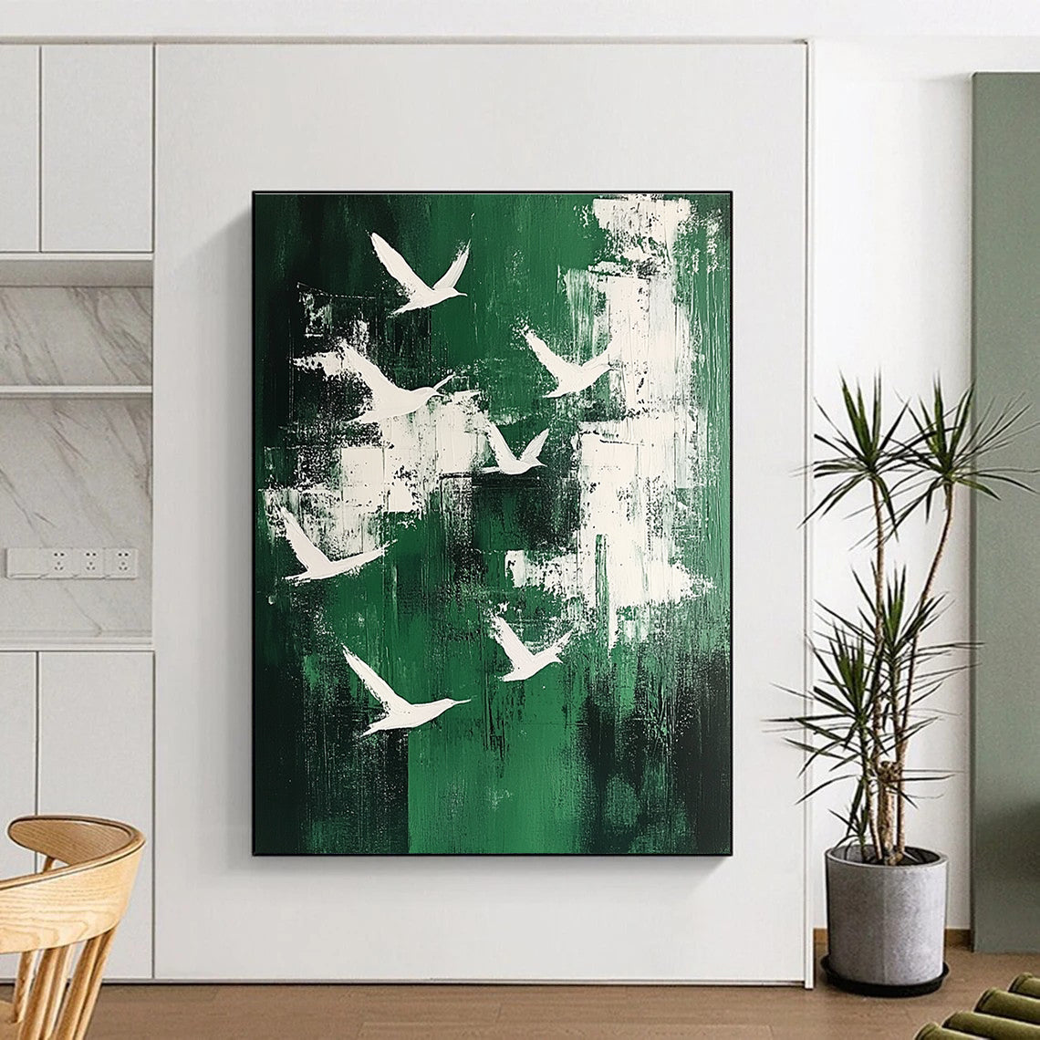 White Birds on Green with Patches for Bohemian - Style Home Office & Cozy Garden - View Nook STSC363