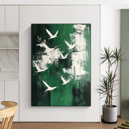 White Birds on Green with Patches for Bohemian - Style Home Office & Cozy Garden - View Nook STSC363