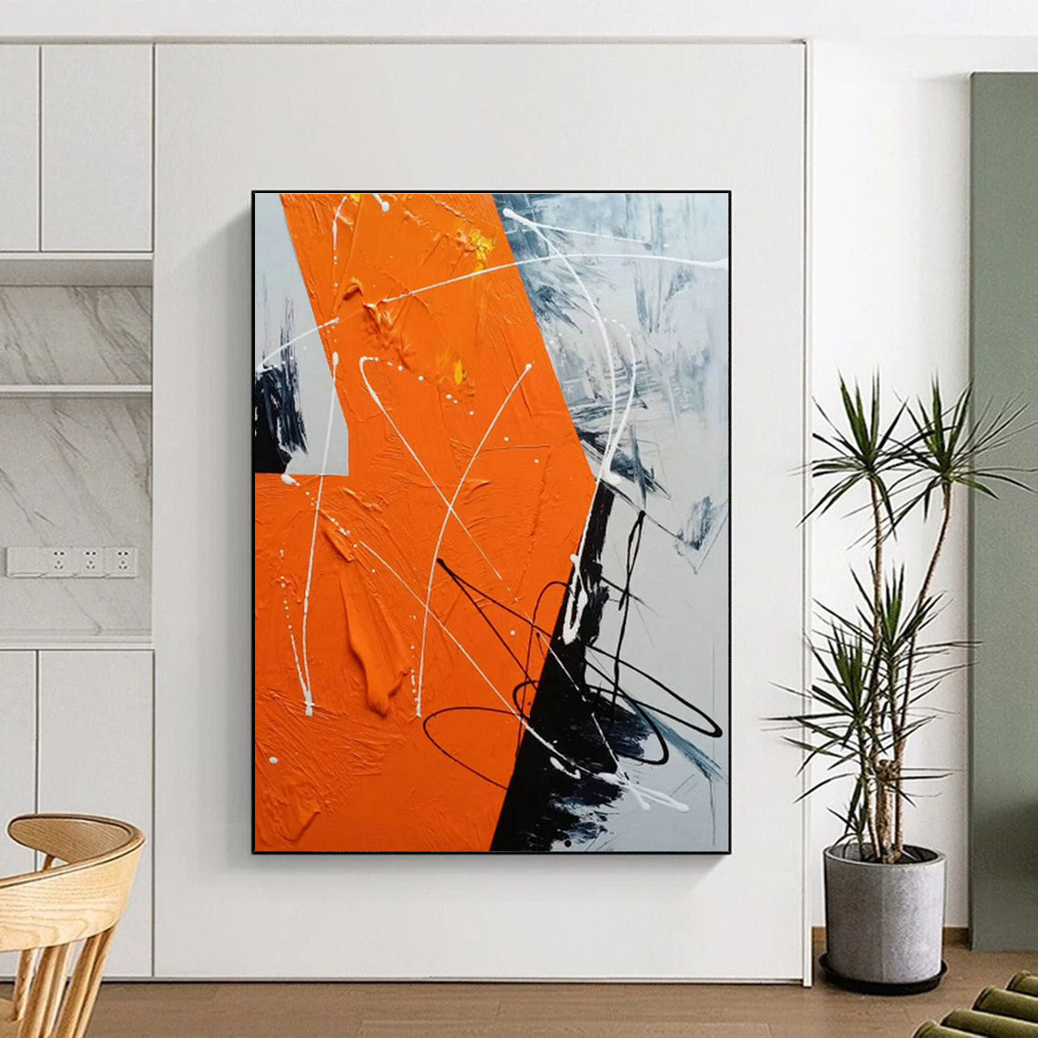 Orange - Grey Line Abstract Art for Living Room & Office DLZ0504