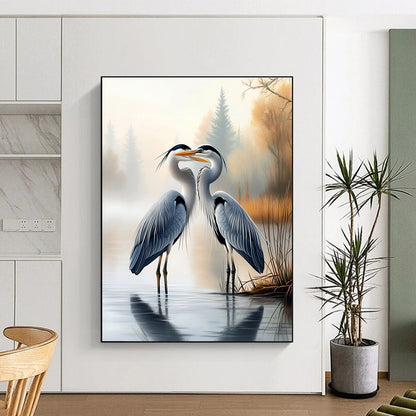 Herons in Mist  Romantic Bird Art for Coastal Bedroom & Serene Home Reading Nook STSC1451