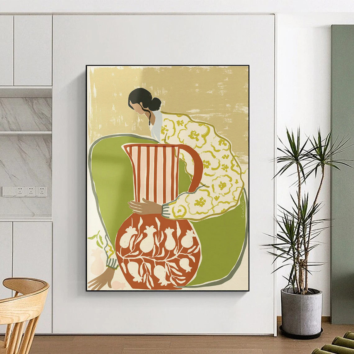Woman with Pitcher Art for Boho Kitchen & Home Dining Room DLZ1152