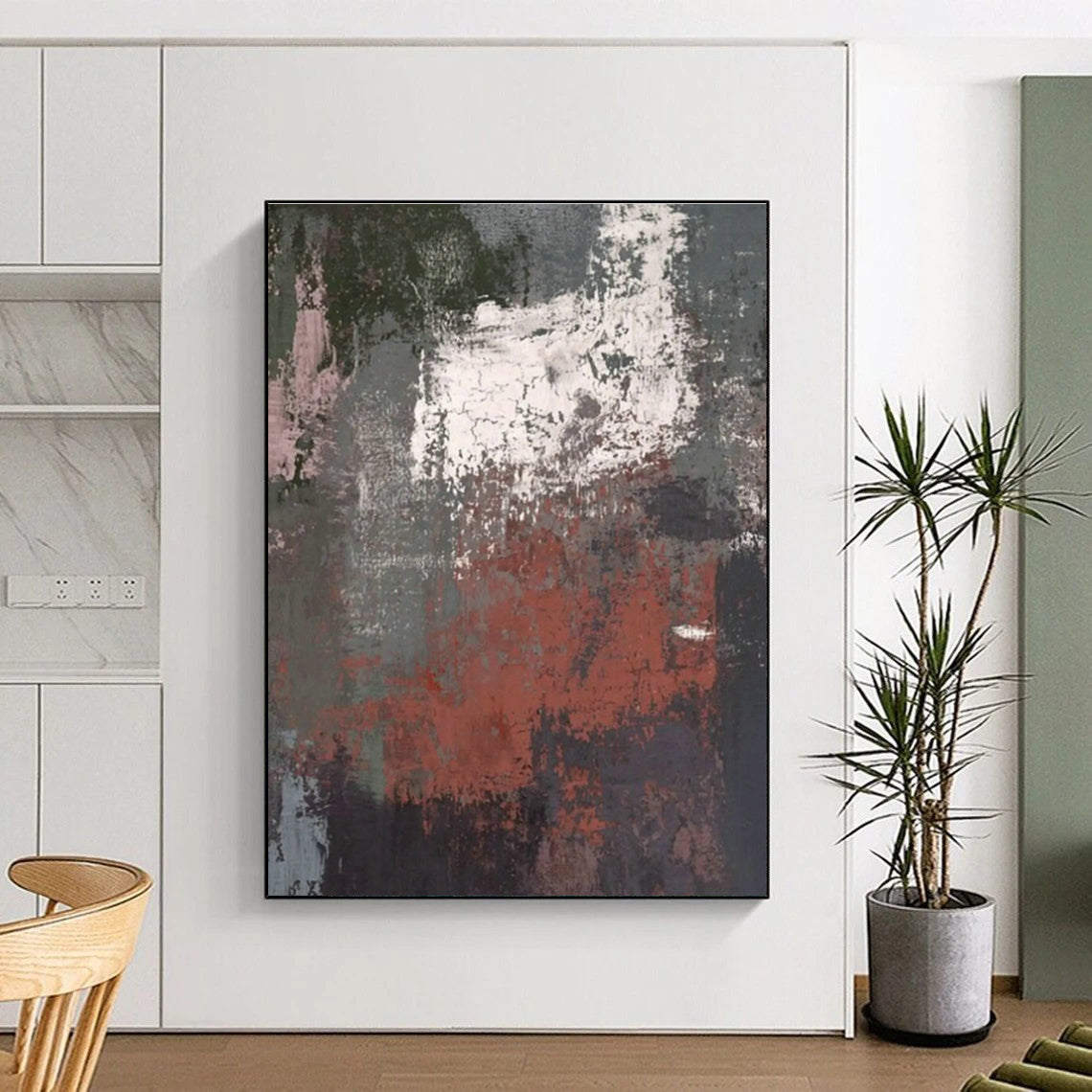 Gray - Red Textured Abstract Art for Industrial - Style Café & Contemporary Art Studio DLZ0637