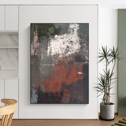 Gray - Red Textured Abstract Art for Industrial - Style Café & Contemporary Art Studio DLZ0637