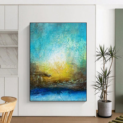 Blue - Yellow Abstract Art for Lakeside Cabin Bedroom Walls DLZ0046
