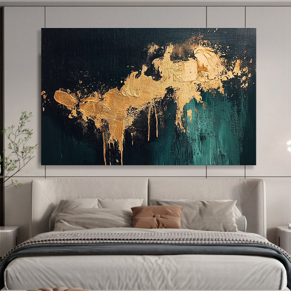 Gold - Accented Dark Abstract Art for Luxury Hotel Lobby & Upscale Home Bar SC259