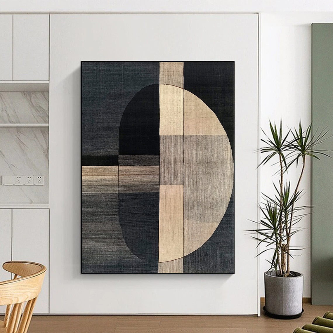 Geometric Black and Beige Art for Minimalist Home Office & Contemporary Art Gallery STSC1060