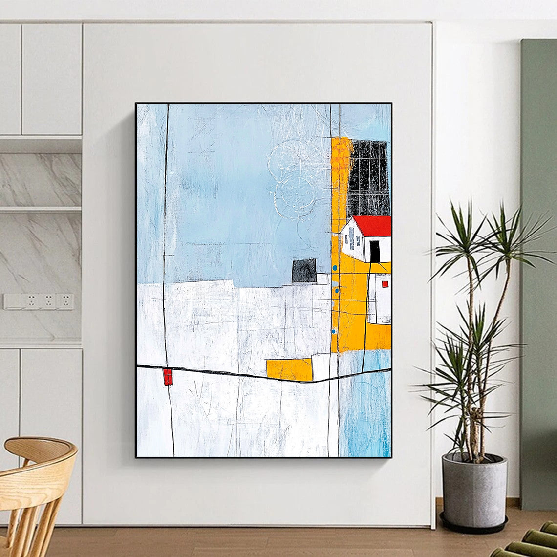 Charming Abstract Village Art for Caf茅 & Country Home STSC688