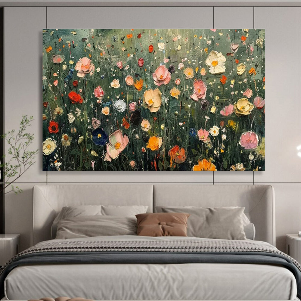 Colorful Flower Field Oil Painting for Countryside Café Outdoor Seating Areas DLZ3193