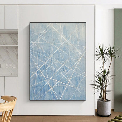 Blue and White Linear Abstract for Serene Home Office & Modern Art Space STSC316